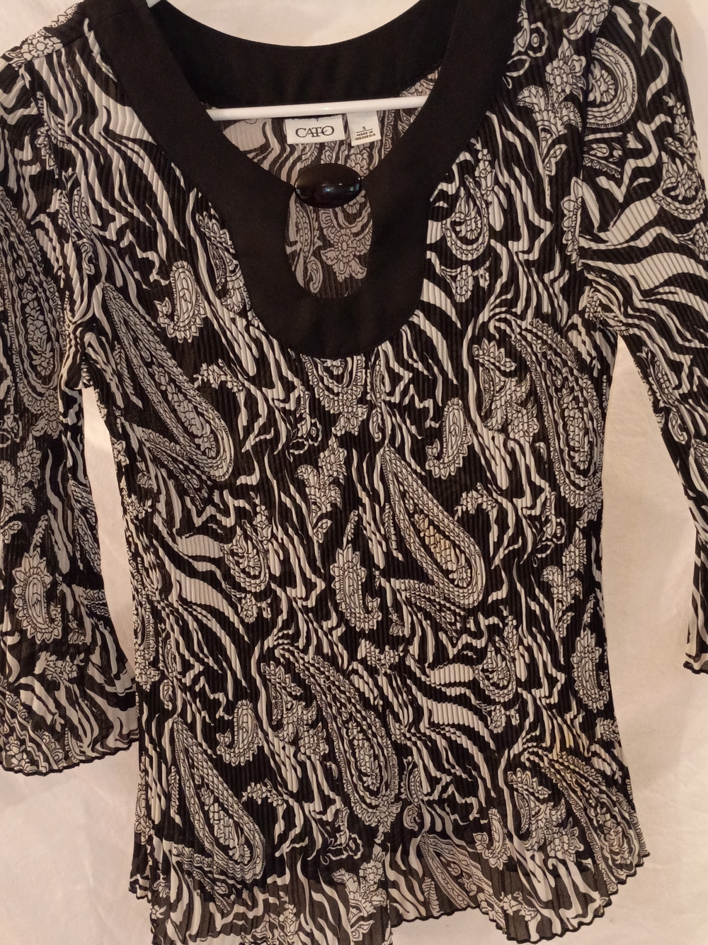 Cato Black and White Paisley Print Ruffled Neck Blouse